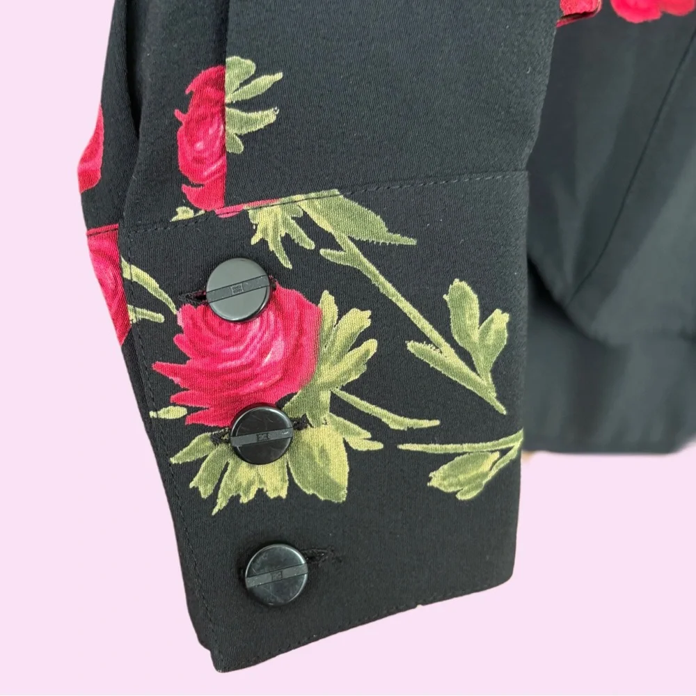 Vintage Escada black and red rose print silk blouse - Picture 6 of 8